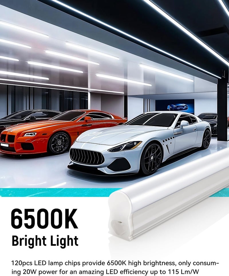 SUNLINKCO (4 Pack) 4FT T5 LED Shop Light,6500K,20W,2300LM(Super Bright White) Linkable LED Integrated Fixture,Garage Ceiling and Cabinet Light,Strip Light,Corded Electric with ON/Off Switch - Image 2
